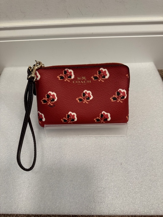 Coach Handbags - Coach Red Floral corner Zip Wristlet wallet with hangtag
